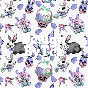 Pastel Goth Easter Skeleton Bunny Scary Easter Egg Seamless Pattern Files for Fabric Printing Sublimation Custom Fabric Design File