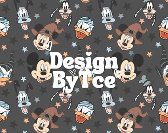 Halloween Magical Mouse and Friends Seamless Pattern Files for Spooky Fabric Printing Sublimation