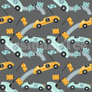 Boy Racing Car Seamless Pattern-Datei für Stoffdruck Sublimation Fabric Design File, Oberflächenmuster