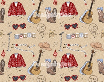 Retro Western Pop Story Seamless Pattern | Colorful Digital Background
