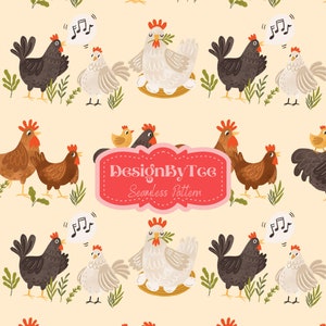 Petits fichiers de modèle sans couture de poulet pour la sublimation d'impression de tissu d'enfants d'amant de poussin, modèle de surface de la vie de ferme
