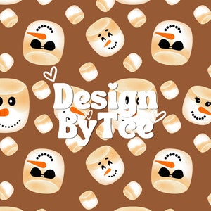 Kerstsneeuwman en Marshmallow naadloze hete chocolademelk patroonbestanden voor het afdrukken van stoffen