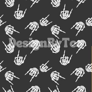 Rocker Skull Hand Seamless Pattern Files for Halloween Fabric Printing Sublimation Custom Fabric Design File