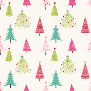 Archivos de patrones sin costuras de árboles navideños en rosa y verde para impresión de tela por sublimación, archivo de diseño de tela, patrón de superficie