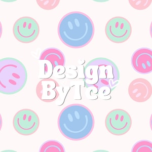 Retro Pastel Color Happy Face Seamless Pattern Files Digital Paper for Fabric Design Sublimation Custom Digital File