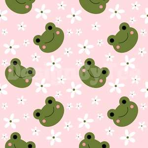 Grenouille mignonne avec des fichiers de modèle sans couture de marguerite blanche pour le papier de modèle numérique d'impression de tissu de couleur sourde neutre de genre