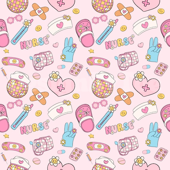 Disco Ball Nurse Pattern: Pink Fabric Sublimation Design (Digital Download)