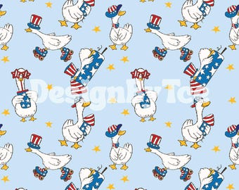 Motivo senza cuciture con oca patriottica: stampa su tessuto del 4 luglio (download digitale)