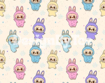 Magical Monster Seamless Pattern Files for Fabric Printing, Cute Labubu Repeating Pattern File for Fabric Sublimation, Kids Clothing Fabric