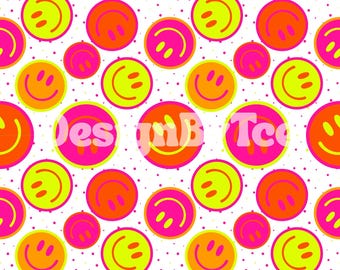 Neon Happy Face Seamless Pattern: Girly Summer Beach Design (Digital Pattern)