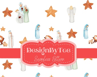 Baby Jesus Nativity Seamless Pattern: Christmas Fabric Printing (Digital)