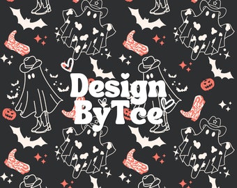 Cowboy Ghost Halloween Seamless Pattern: Western Fabric Design (Digital File)