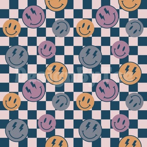Boho Happy Face e Check File di modelli senza giunture per la stampa di tessuti Sublimazione Design di tessuti personalizzati