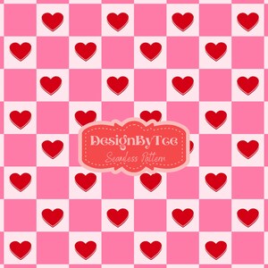 Valentine Hearts Pink Checkerboard Seamless Pattern Files for Fabric Printing Sublimation Custom Fabric Design File