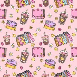 BOOK Club y archivos de patrones sin costuras de café helado para impresión de tela Archivo de diseño de tela de sublimación, patrón de superficie