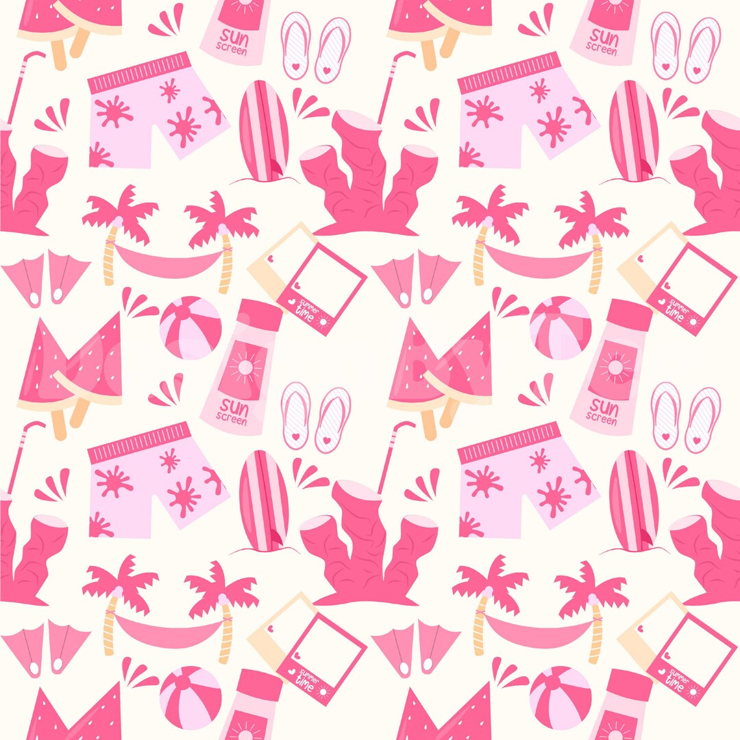 Pink Summer and Beach Seamless Pattern Files for Fabric Printing ...