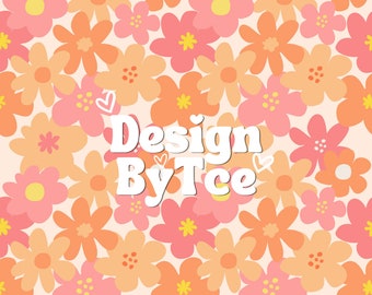 Pink & Orange Daisy Seamless Pattern: Girl Fabric Design (12x12 inch JPEG)