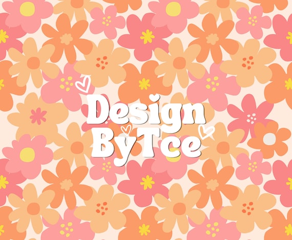 Pink & Orange Daisy Seamless Pattern: Girl Fabric Design (12x12 inch JPEG)