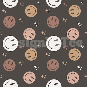 Retro Muted Color Happy Face Seamless Pattern Files for Fabric Printing Sublimation Custom Fabric Design File