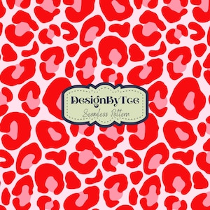 Red and Hot Pink Cheetah Seamles Digital Pattern Files for Valentines Fabric Printing Sublimation Custom Fabric Design File