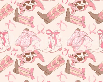 Modèle sans couture de bottes de cow-girl Coquette : tissu western rose (fichier numérique)