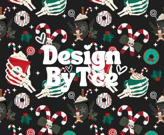 Creepy Cute Skull Christmas Hot Cocoa Horror Christmas Seamless Pattern Files for Custom Fabric Printing Sublimation Design File