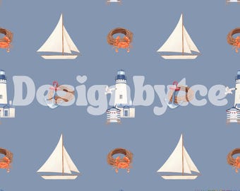 Watercolor Boat Seamless Pattern: Fabric Printing (Digital Download, RGB Color)