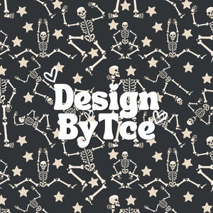 Dancing Beige Skeleton Funny Halloween Seamless Pattern Files for Custom Fabric Sublimation