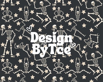 Dancing Beige Skeleton Funny Halloween Seamless Pattern Files for Custom Fabric Sublimation