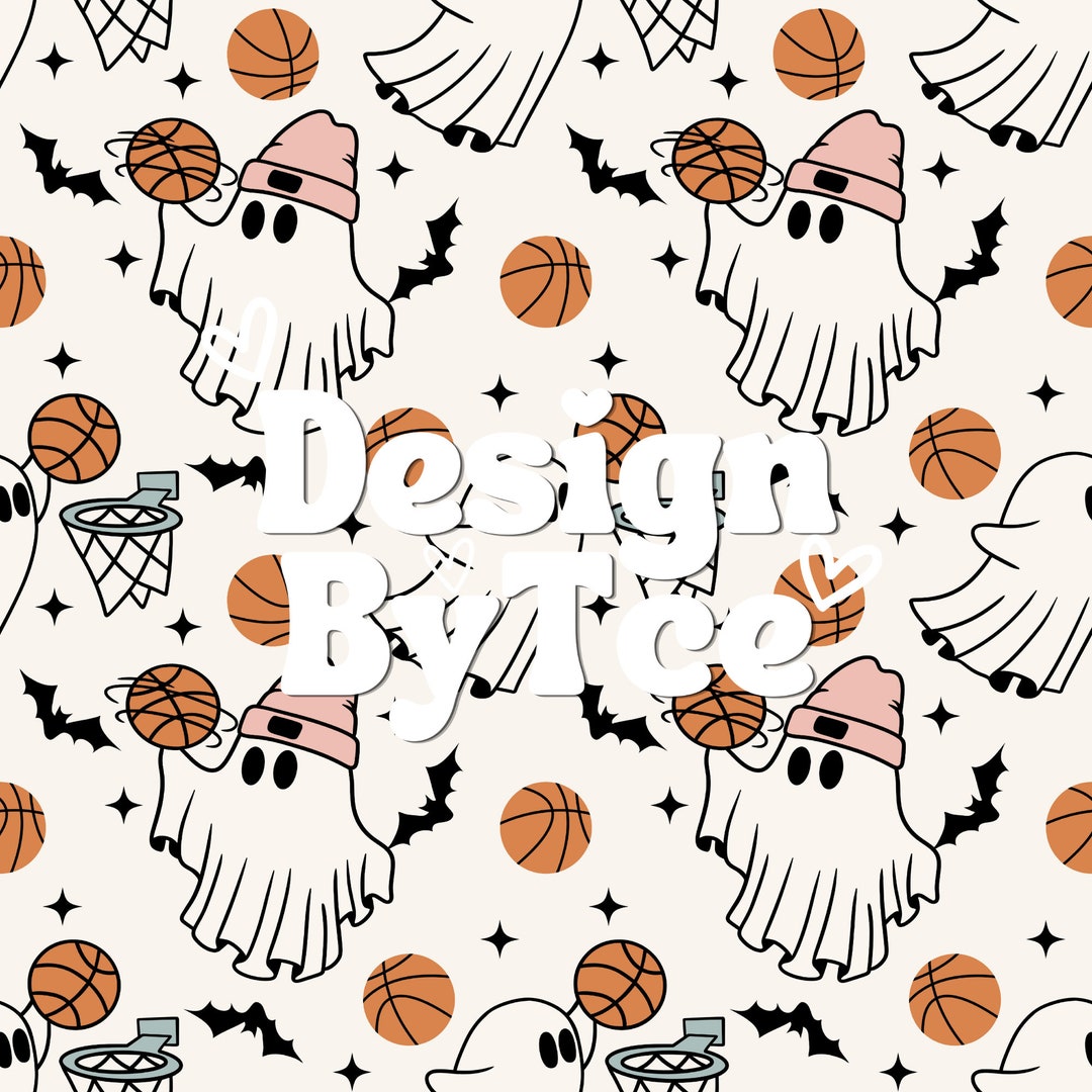 Basketball Ghost With Ball and Bats Halloween Seamless Pattern Files