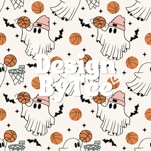 Fantôme de basket-ball avec ballon et chauves-souris Halloween fichiers de modèle sans couture pour le fichier de conception de tissu personnalisé par Sublimation d'impression de tissu