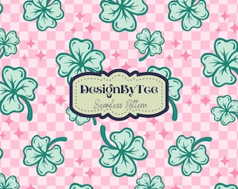 St Patrick Green Clover Seamless Pattern: Retro Checkered Fabric (Digital Download)