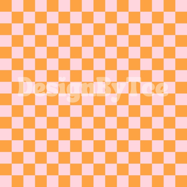 Pastel Orange and Pink Seamless Pattern Files for Fabric Printing Sublimation Custom Fabric File, Checkerboard Digital Paper Design File