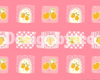 Pink Lemon Patchwork Seamless Pattern: Fabric Printing (Commercial Use, RGB Color)