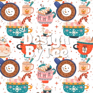 Mok hete cacao kerst stof naadloos patroon (digitaal bestand)