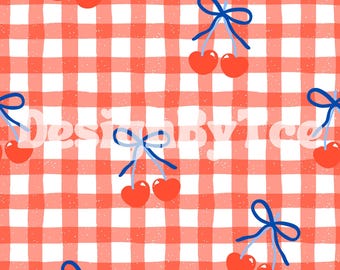 Cherry Coquette Bows Seamless Pattern: Patriotic Fabric Design (Digital File)