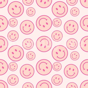 Padrão sem emenda de rosto sorridente feminino rosa, arquivo digital sem costura de rosto feliz de menina, padrão digital de impressão por sublimação de tecido rosa