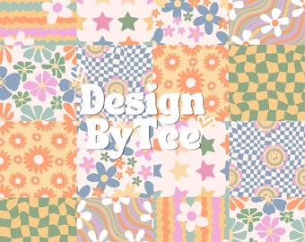 Groovy Frühling Patchwork Seamless Pattern: Soft Farbe Stoff Druck (Digitaler Download)