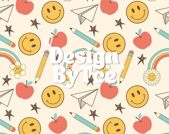 Retro Back to School Seamless Pattern Files for Fabric Printing