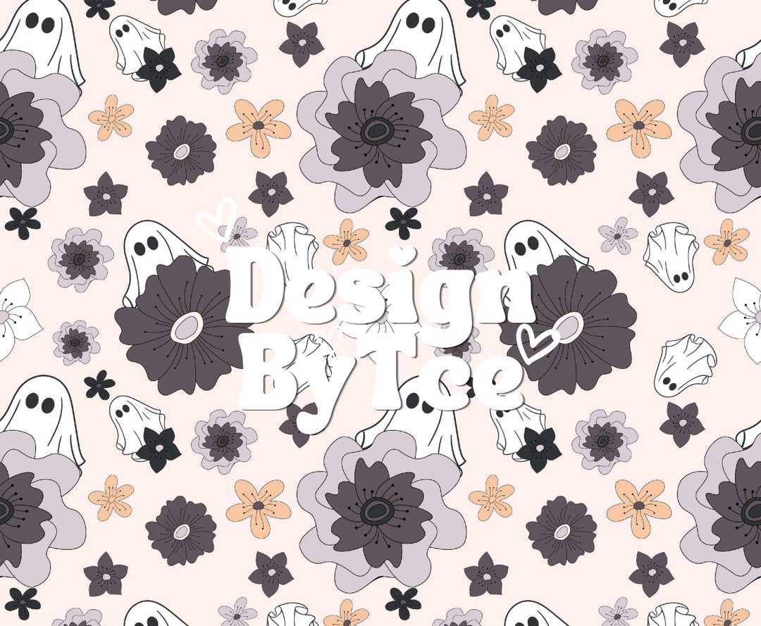 Cute Ghost Purple Floral Halloween Seamless Pattern Files for Girl ...
