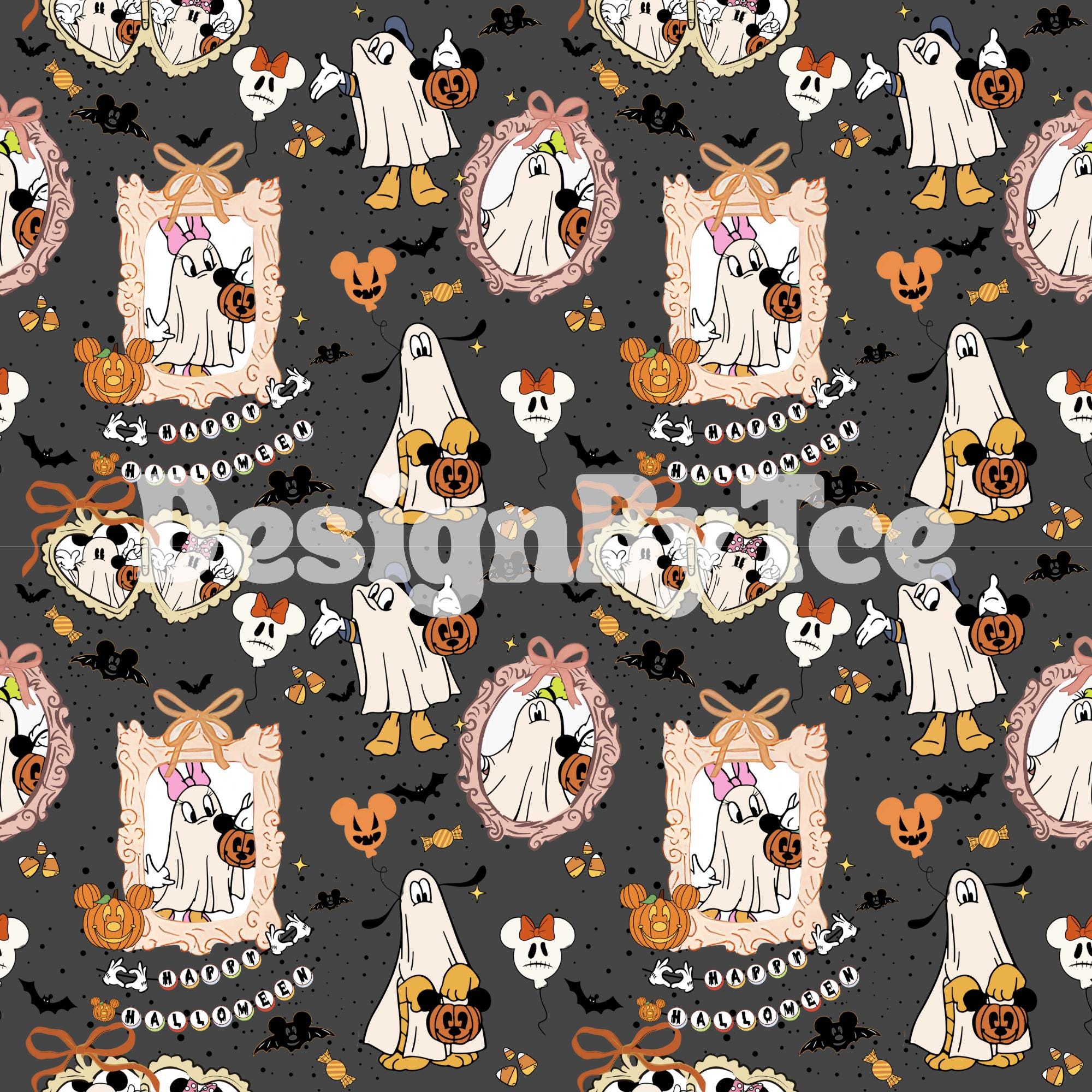 Magical Ghost Mouse and Friend Halloween Seamless Pattern Files for Fabric Printing Sublimation Custom Design File