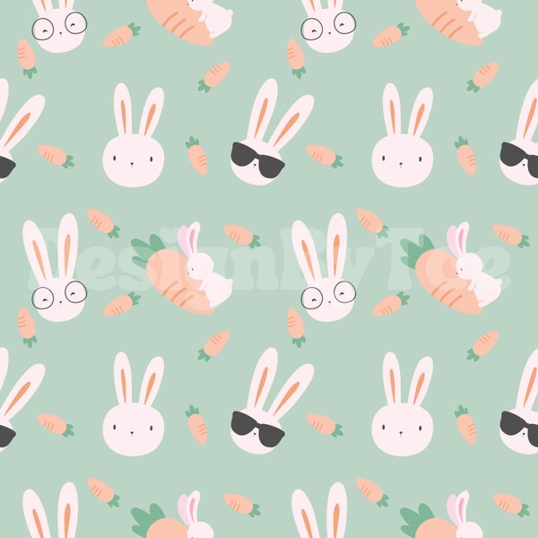 Spring Bunnies Boy Seamless Pattern Files for Easter Fabric Printing Sublimation Custom Fabric Design File