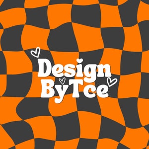 May include: A black and orange checkered background with the text "Design By Tce" in white. The background is a wavy checkerboard pattern.