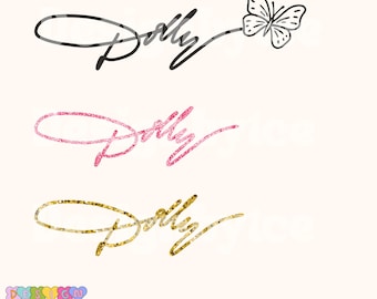 Vintage Country Music Queen Black Outline and Glitter Signature Png, Western Butterfly PNG File (Digital Download)