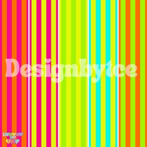 May include: A vibrant, colorful pattern with vertical stripes in shades of orange, pink, yellow, green, and blue. The text "Designbyice" is overlaid on the design. The bottom left corner has the text "Lovely Hop in the Heart".