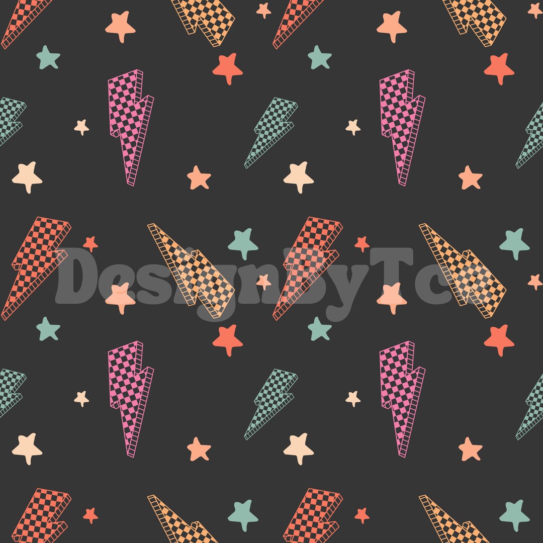 Colorful Checkered Lightning Seamless Pattern Files for Groovy Fabric ...
