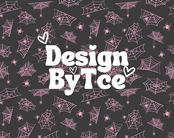 Pink Halloween Seamless Pattern: Spiderweb, Ghost, Bats (Digital Design File)