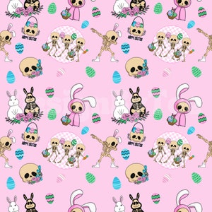 Skull Easter Seamless Pattern Files for Easter Creppy Fabric Printing Sublimation Custom Fabric File Surface Pattern