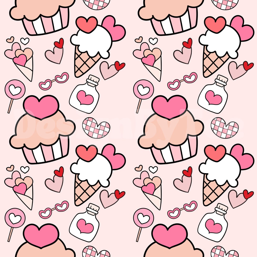 Valentines Day Pink Muffin and Ice Cream Seamless Pattern Files for ...