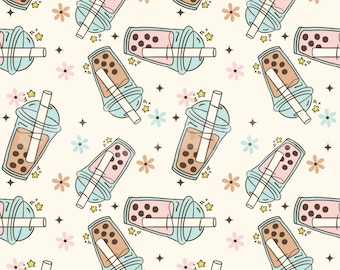 Bubble Tea Seamless Pattern: Boba Tea Fabric Print (Digital Download)